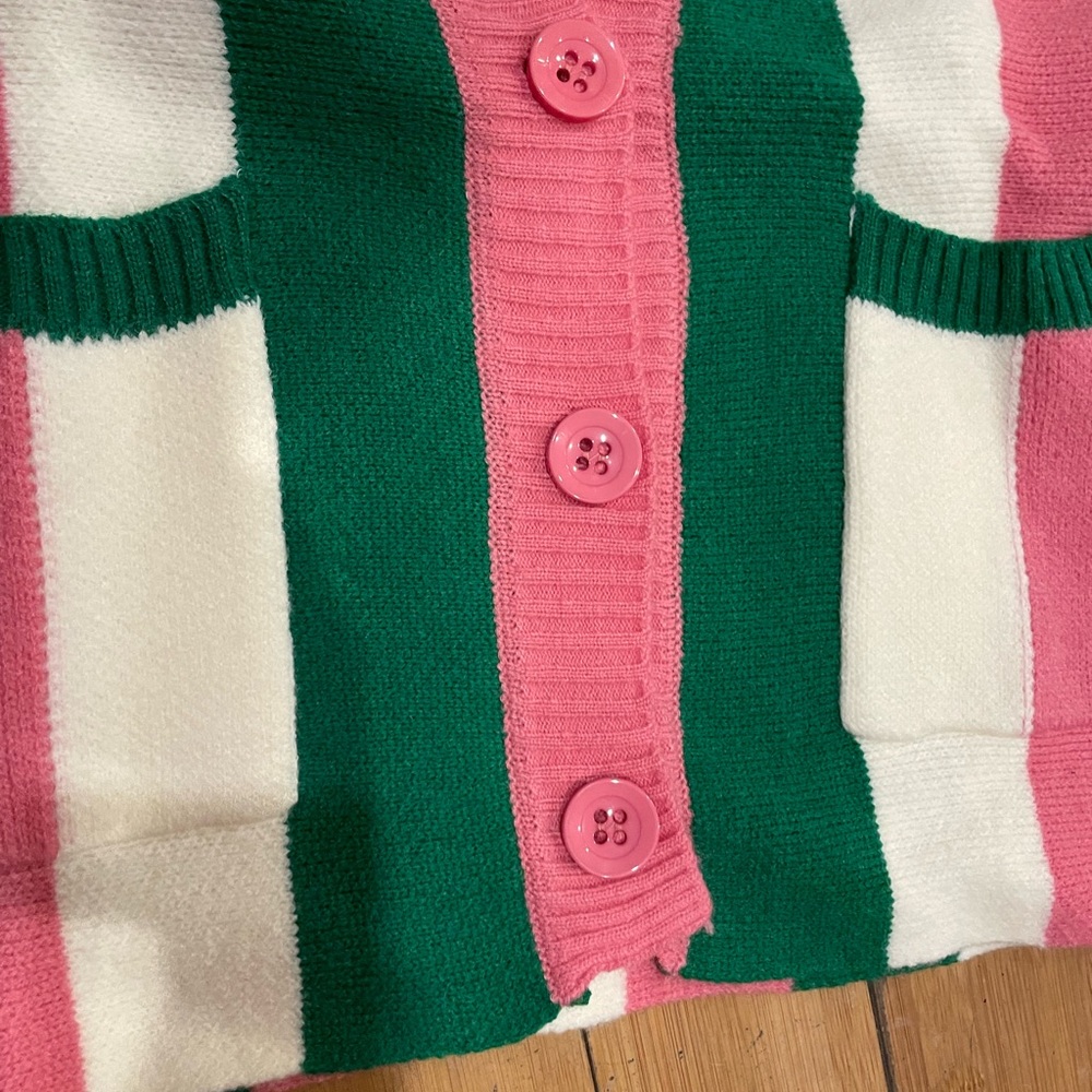 Bold Striped Pink, Green & Cream Cardigan Sweater - Picture 5 of 8